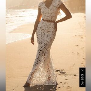 Lulu's Cream Trumpet Maxi Dress with Cut Out for Bride